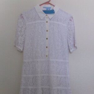 NWT, DRAPER JAMES, SIZE 10, WOMEN'S, WHITE, LACE SHIRT DRESS